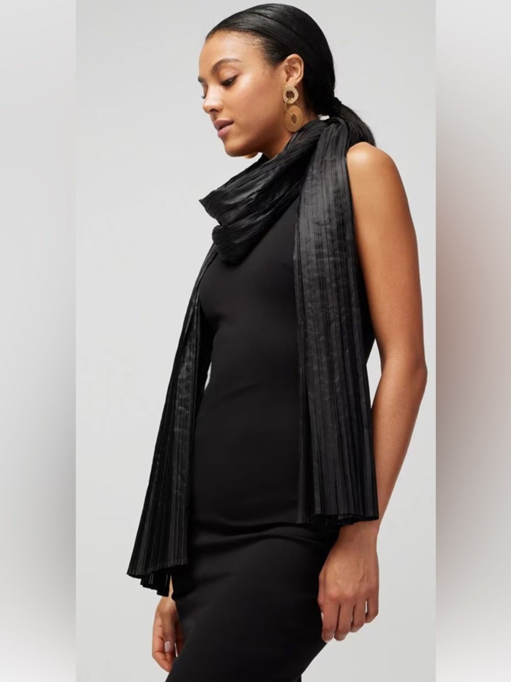 Pleated Sheen Black Wrap/Scarf